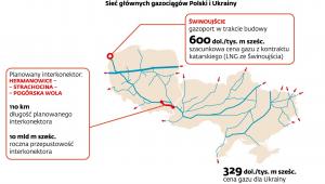 Sieć głównych gazociągów Polski i Ukrainy