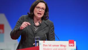 Andrea Nahles w czasie konwencji partyjnej SPD w Berlinie, 7.12.2017